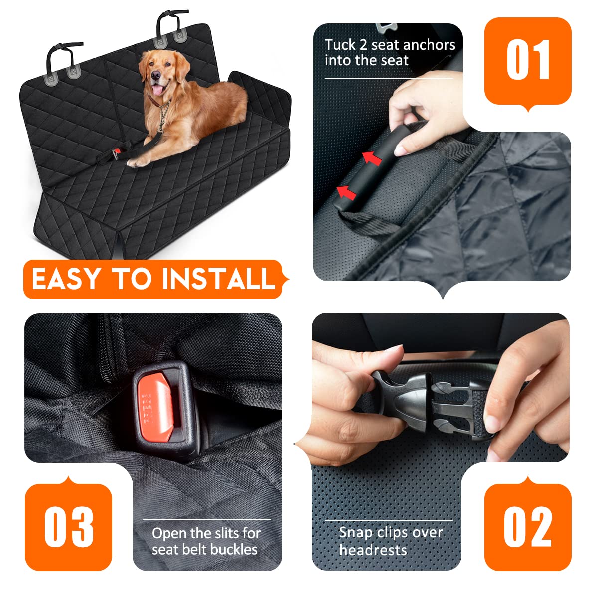 Dog Car Seat Cover, Back Seat Cover for Dogs Pet Car Seat Protector Waterproof Bench Car Seat Cover - Image 4
