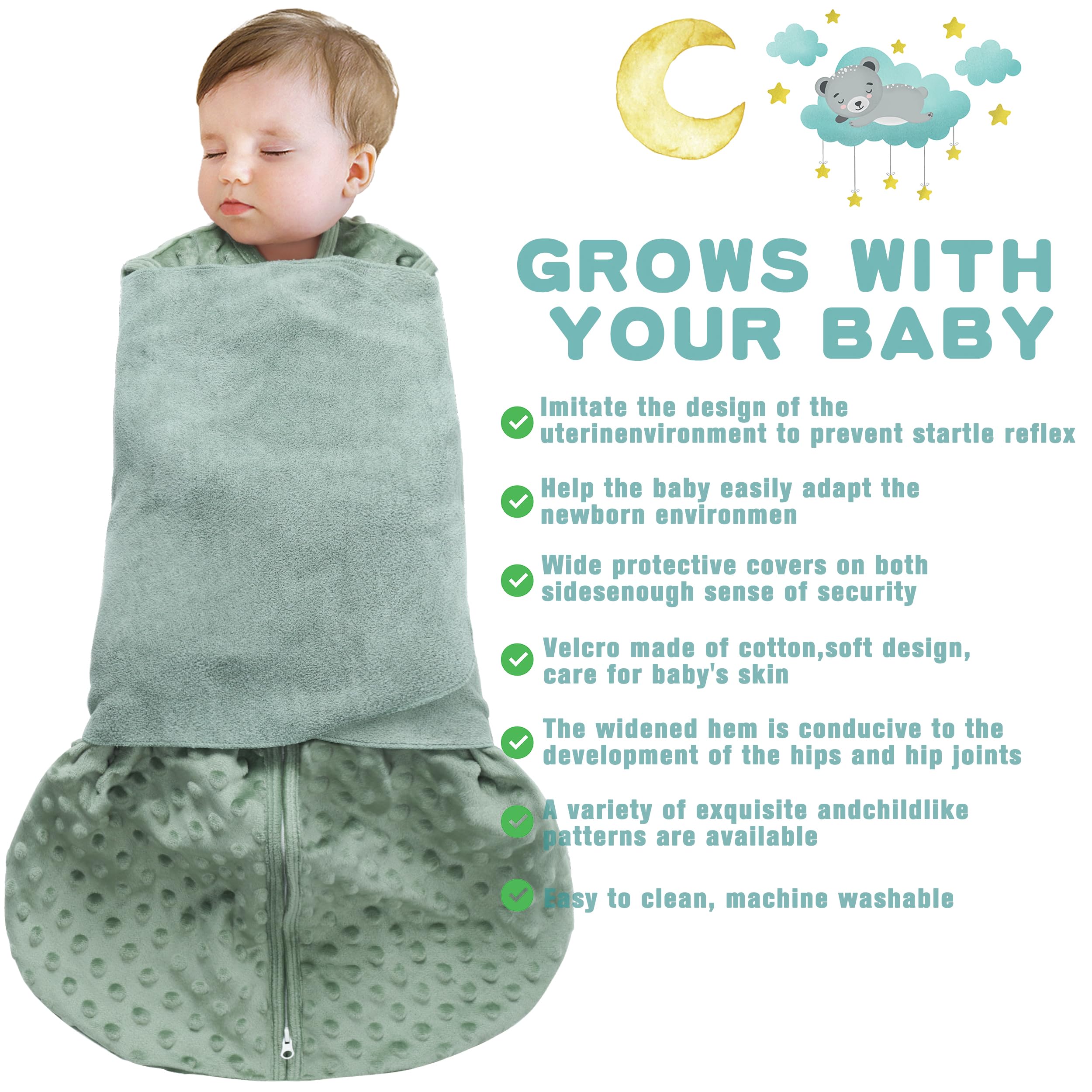 Fleece Newborn Sleep Sack Baby Swaddle,3-Way Adjustable Wearable Blanket,2 Pack Fleece Swaddling Sleeping Bag TOG 2.0 - Image 2