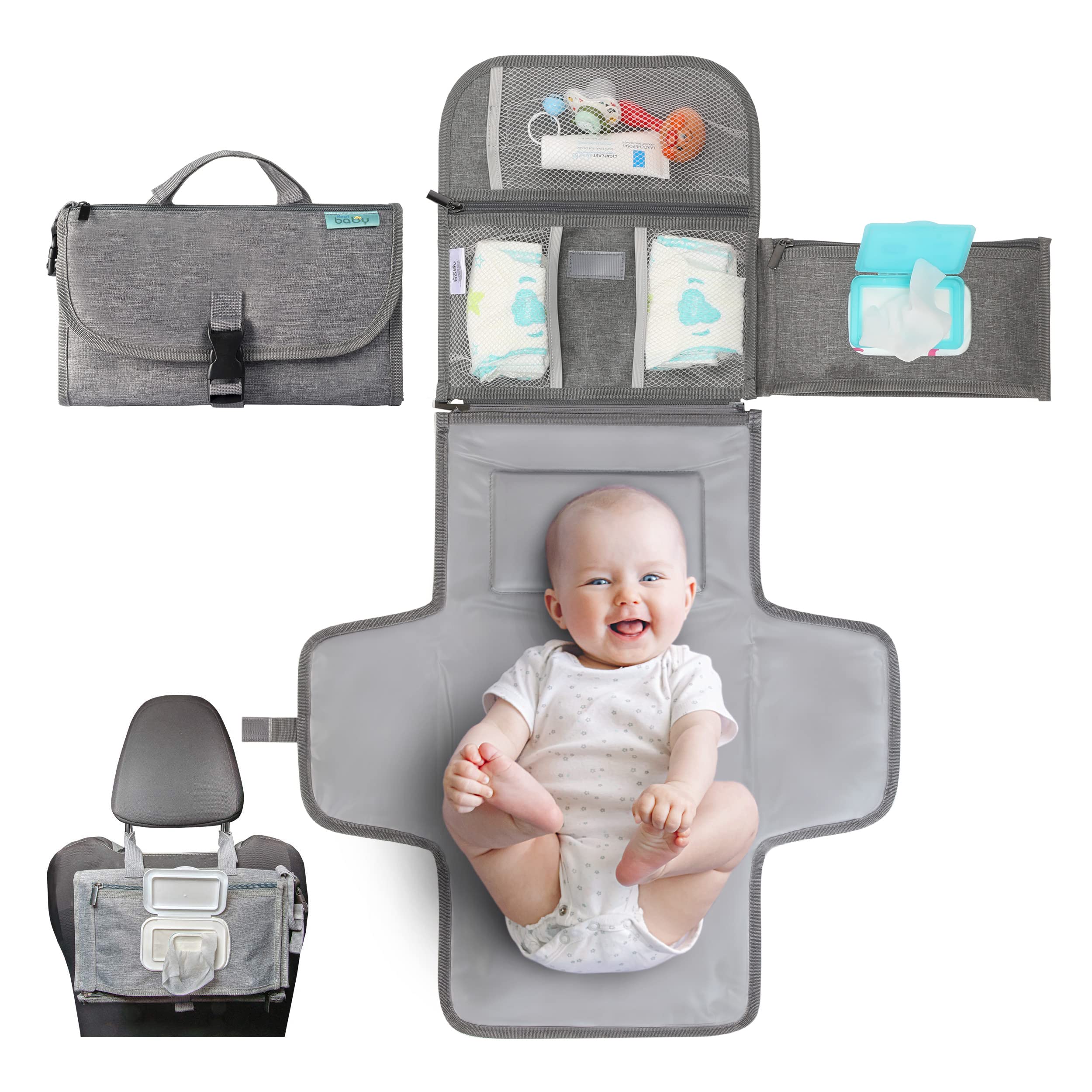 Baby Portable Diaper Changing Pad - Baby Diaper Changer Travel Bag with Wipes Pocket, Smart Design Portable Changing Mat