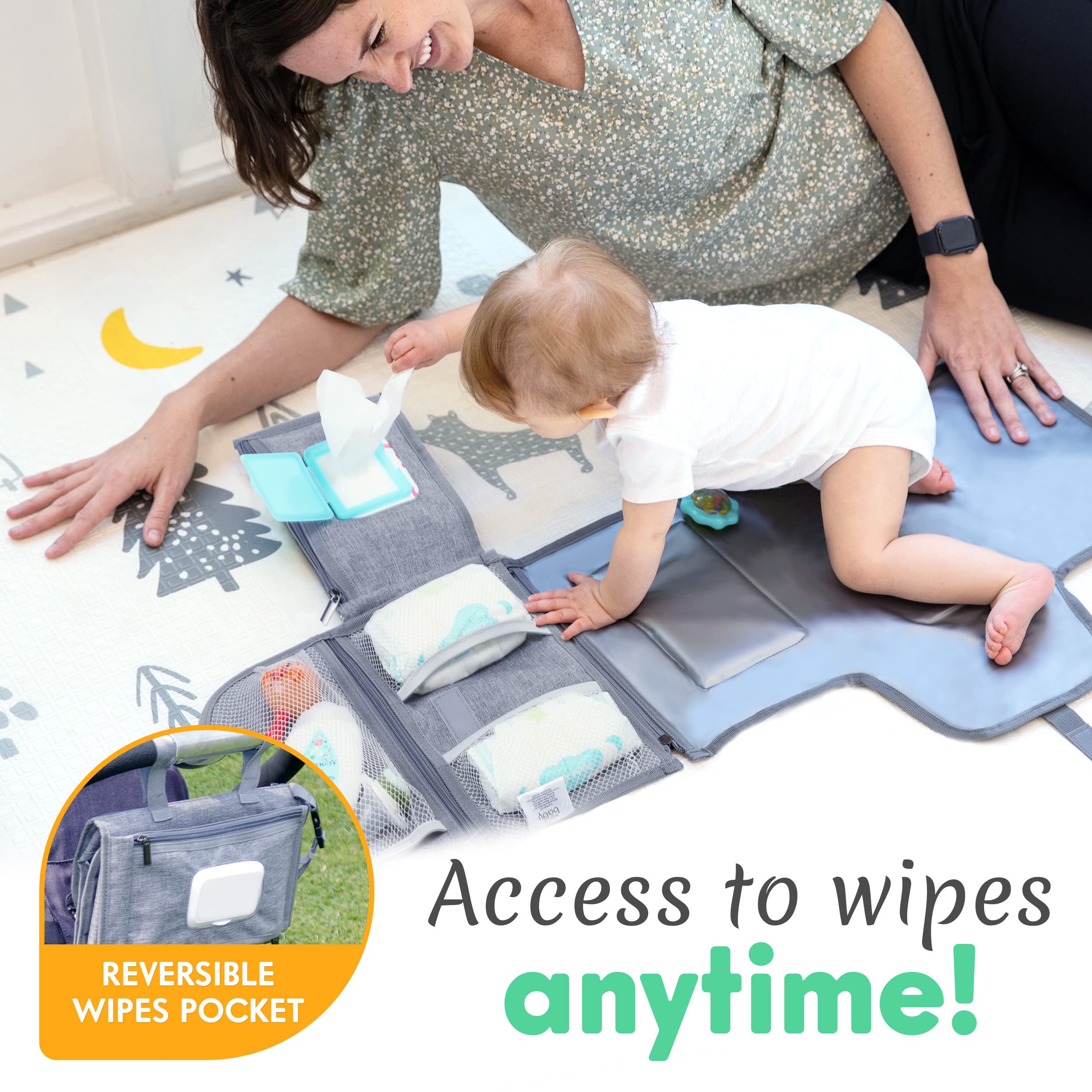 Baby Portable Diaper Changing Pad - Baby Diaper Changer Travel Bag with Wipes Pocket, Smart Design Portable Changing Mat - Image 4