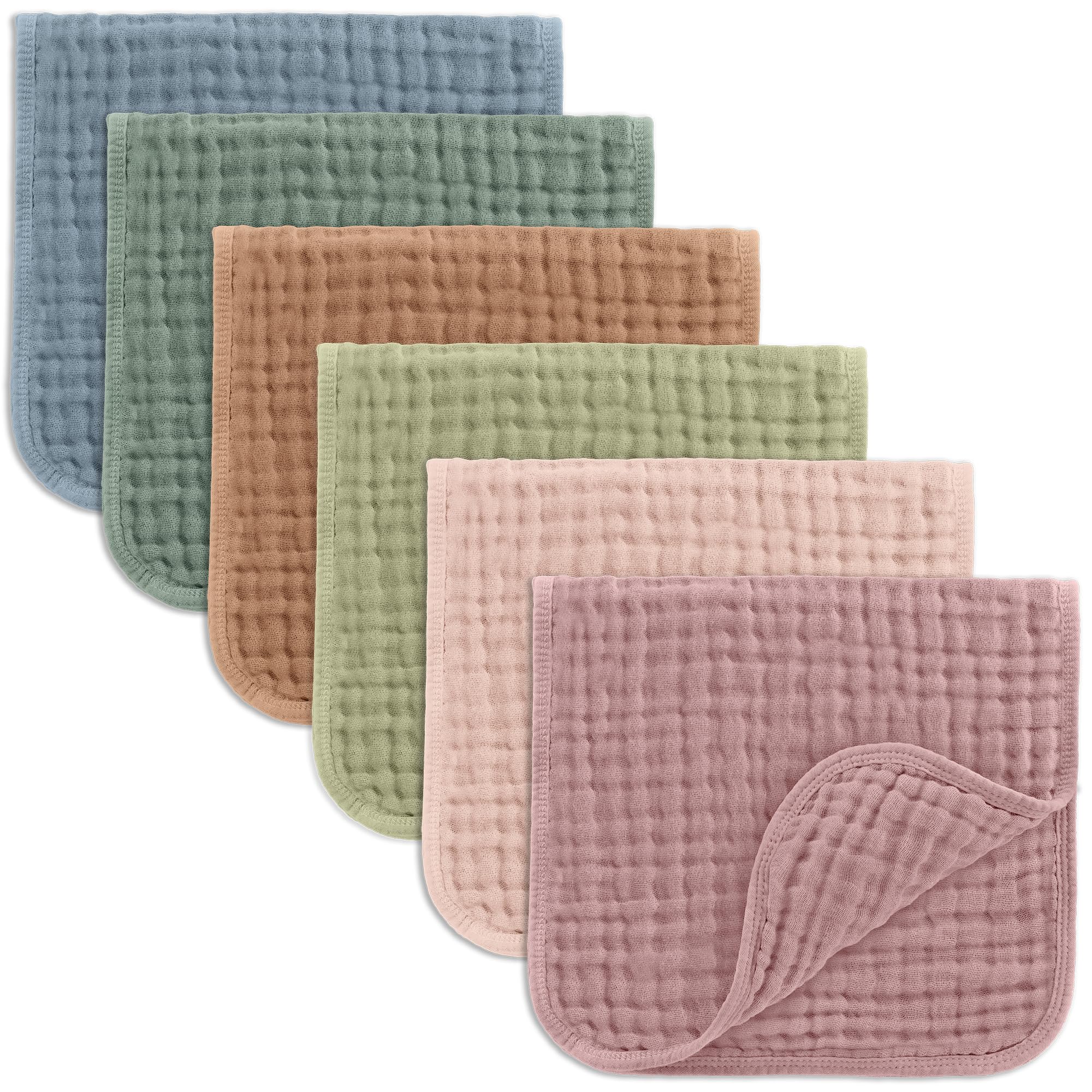 Muslin Burp Cloths 20" x 10", Pack of 10 - Large, 6-Layer, Ultra Absorbent 100% Cotton