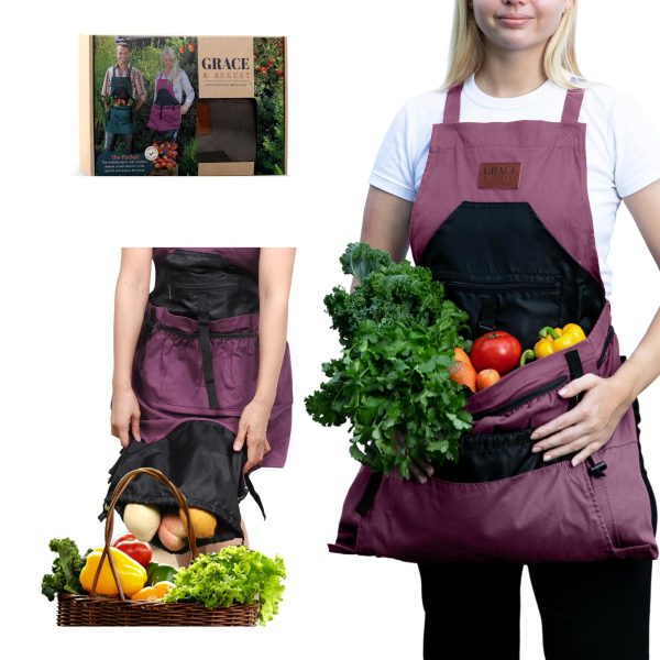 Gardening Apron with Pockets for Women & Men - Garden Apron 7 Pockets & Internal Drawstring Bag - Great Gift