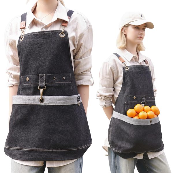 Gardening Apron with Adjustable Straps & Pockets | Heavy-duty denim; large front pockets; tool storage; cross-back straps