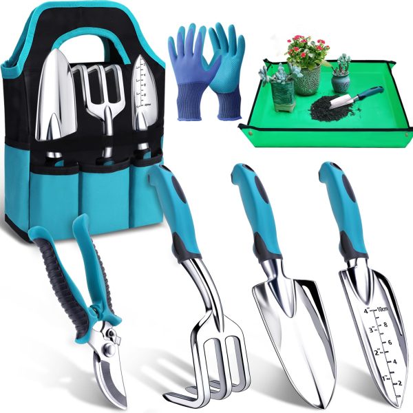 Gardening Tools Set, Heavy Duty Garden Tools Kit with Garden Trowel, Garden Hand Shovel, Repotting Mat, Rust Resistant, Gardening Essentials & Supplies, Bag, Gifts Kits for Women